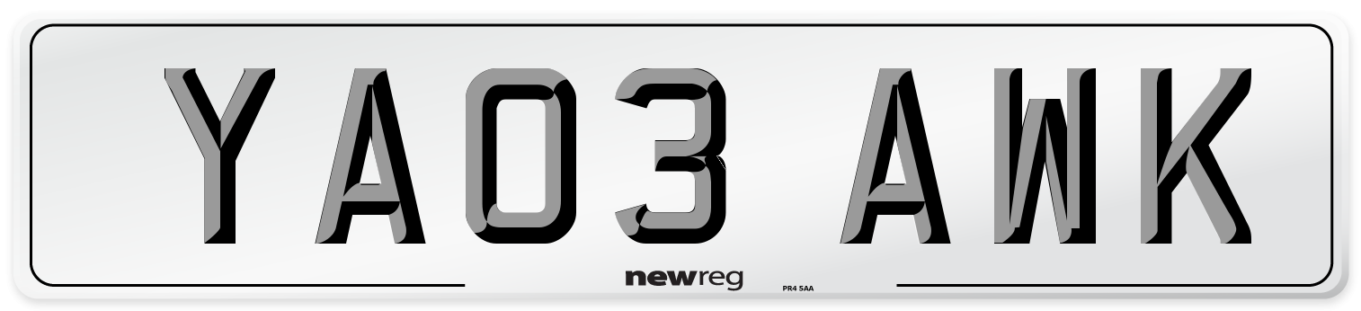 YA03 AWK Number Plate from New Reg